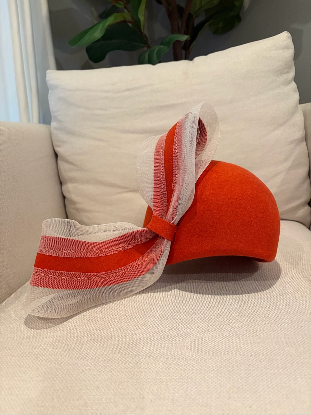 Vintage Mr. John Modern New York Paris Orange Pillbox Fascinator